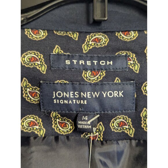 Jones New York Signature Navy Stretch Blazer Womens Size 14 Gold Button Detail N - Picture 3 of 7